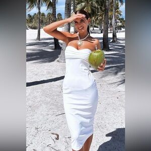 midi bodycon dress sleeveless white wedding cocktail graduation party